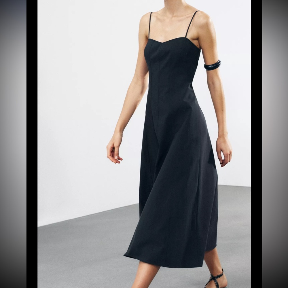 Zara navy blue poplin sundress- NWT